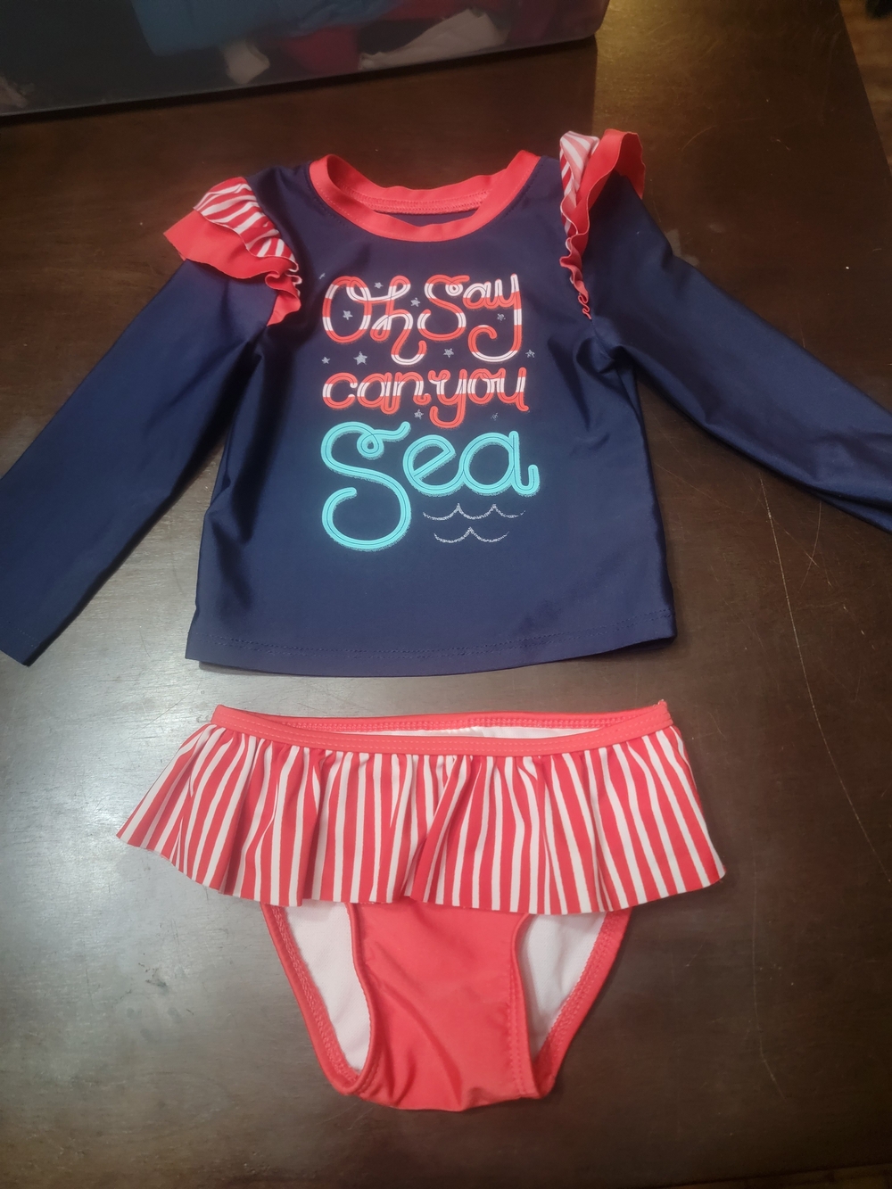 Cat & Jack Navy and Coral Girls Two-Piece Rashguard Swim Set